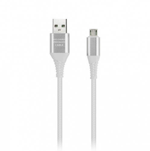 Кабель Smartbuy MicroUSB  в рез.оплет. Gear, 1м. мет.након., <2А, бел.(1/50) (iK-12ERGbox white)