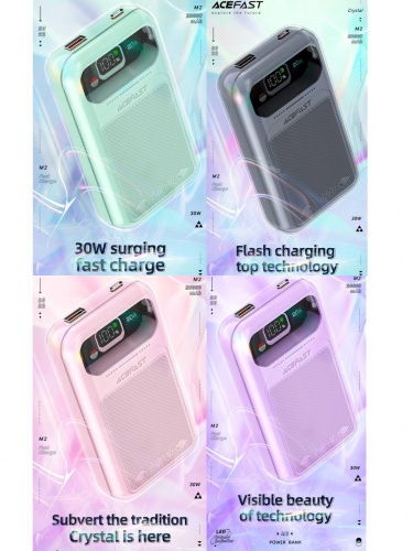 Мобильный аккумулятор Аккумулятор внешний ACEFAST M1, 10000mAh, 1 USB, 2 Type-C выхода, PD30 Вт, QC3.0, дисплей, цвет: бледно зеленый (1/44) (6974316282013)