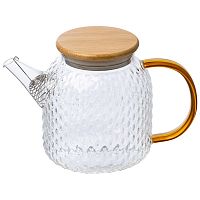 Чайник заварочный AROMA, объем 1 л, из боросиликатного стекла с рельефом, с крышкой из бамбука (1/24) (105040)