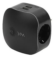 Блок-разветвитель ЭРА SP-3e-USB-BLACK на 3 гнезда + 2 USB с заземлением со шторками 16А черный (1/6/36) (Б0046364)