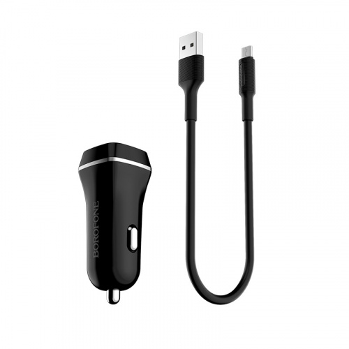 Блок питания автомобильный 2 USB Borofone, JoyRoad, BZ2, 2400mA, пластик, с кабелем микро USB, цвет: чёрный (40/160) (6957531081913) фото 2