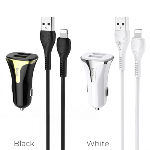 Блок питания автомобильный 2 USB HOCO Z31, Universe, 3400mA, пластик, QC3.0, кабель 8 pin, цвет: белый (1/14/140) (6931474709820) фото 5